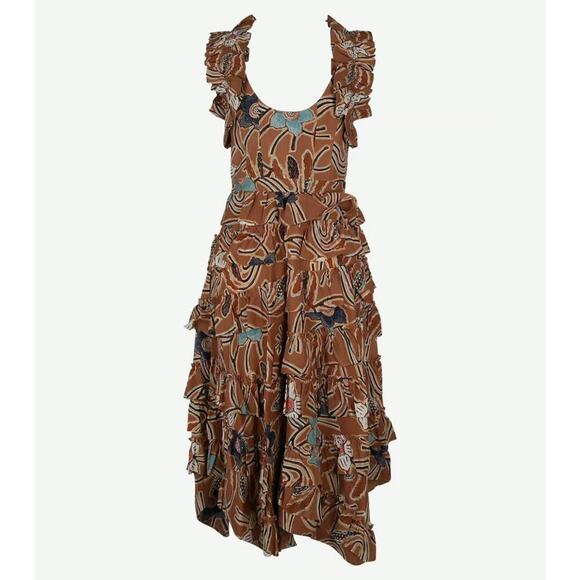 Ulla Johnson Nia Midi Dress in Copper Floral Ruffle Tiered Skirt Size 0/XS - Picture 2 of 11